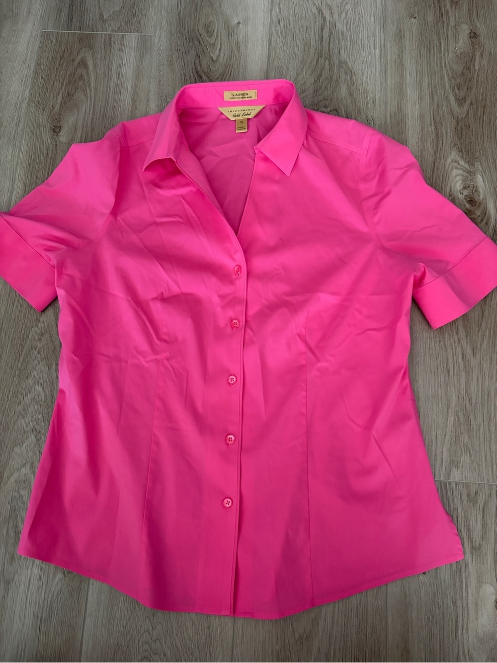 Lauren Gold Label Women's Short Sleeve Button Front Shirt - Hot Pink